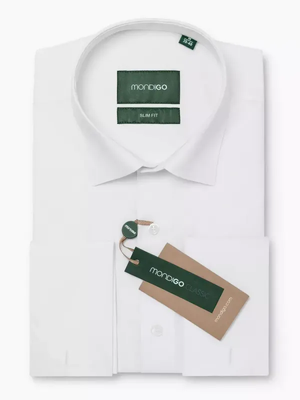 Рубашка под запонки приталенная SLIM FIT с длинным рукавом, белая