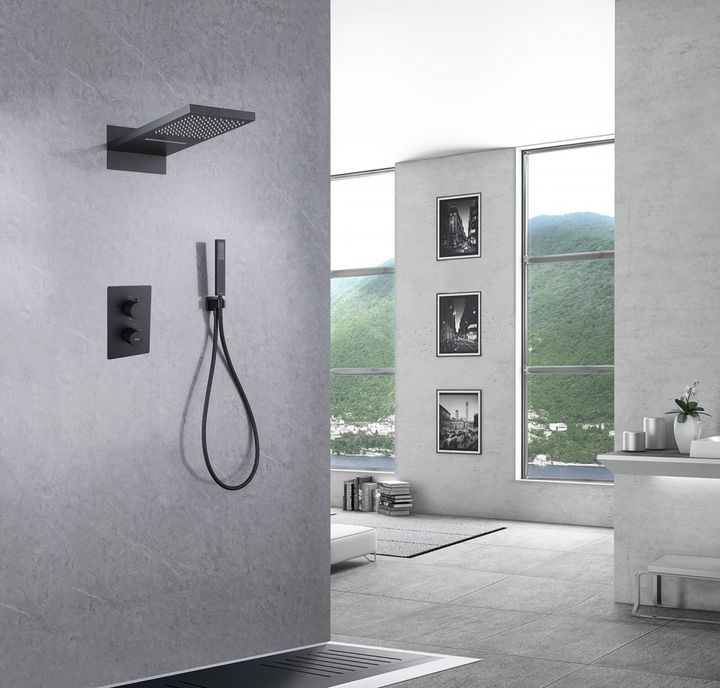 Душевая система ABBER Weiss Insel AF8052B скрытого монтажа без излива, термостат, черная матовая