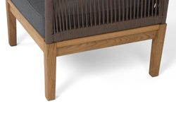 "Канны" кресло плетеное из роупа, основание дуб, роуп коричневый круглый, ткань темно-серая 027