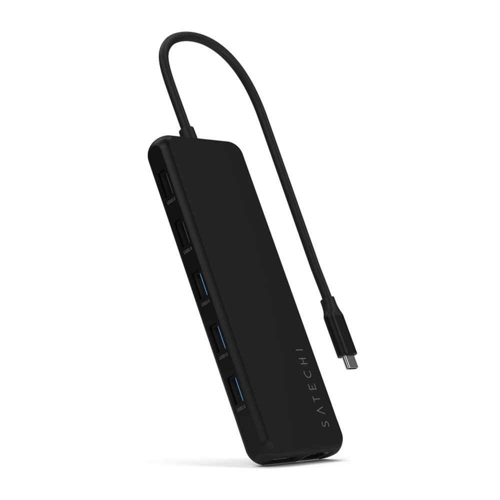USB-Хаб Satechi Triple Display Multiport (USB-C) (ST-P3D13) Подключение: встроенный кабель USB-C 3.2 Gen 2. Порты: 2 USB-C 3.2 Gen 2 (PD 100 Вт), USB-A 3.2 Gen 2, 3 USB-A 3.2 Gen 1, 2 USB-A 2.0, 2 HDMI (до 4K 60 Гц), DisplayPort 1.4 (до 8K 60 Гц), Gigabit