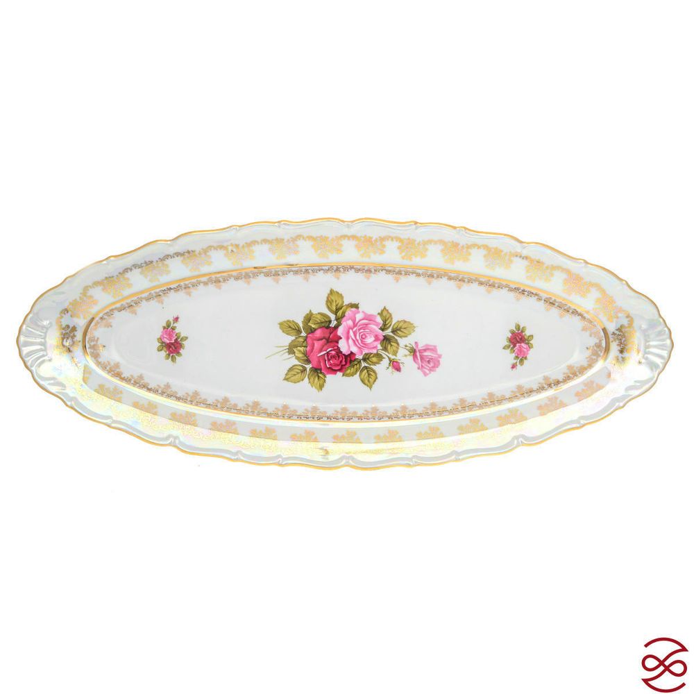 Блюдо для рыбы на ножке Queen's Crown Роза перламутр 56 см