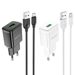 Сетевой адаптер питания BOROFONE BA59A 1USB QC 3.0 + кабель Type-C (черный)