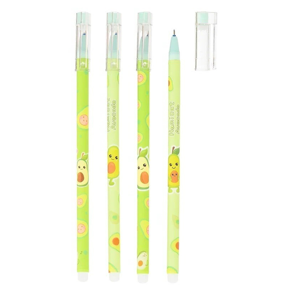 Ручка гелевая, пиши-стирай, Basir, синие чернила, серия "Авокадо", корпус с рисунком, 12 шт