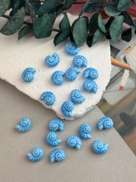Керамические бусины "Ракушка", голубой 15 мм, 5 штук