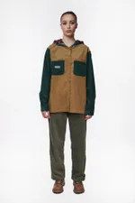 Рубашка YMKASHIX Velvet Button Det зеленая / песочная