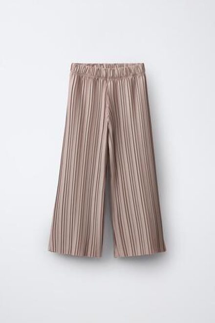 ZARA ПЛИССИРОВАННЫЕ БРЮКИ WIDE LEG, СЕРО-КОРИЧНЕВЫЙ