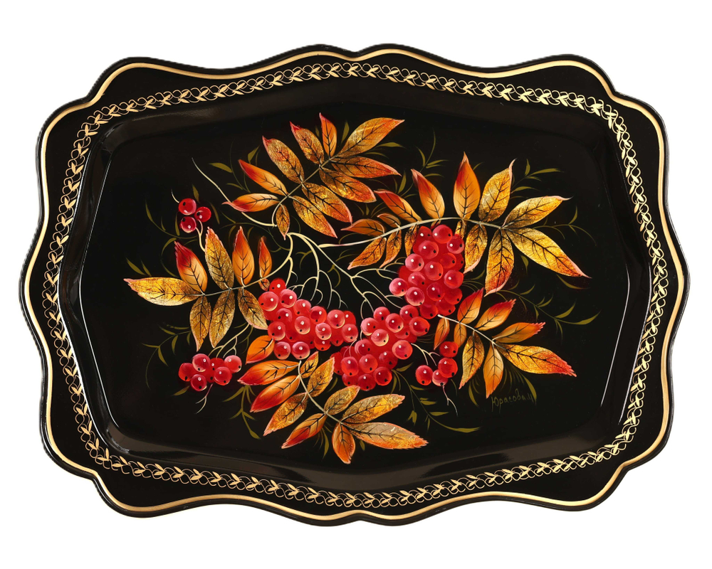 Жостовский поднос декоративный, размер 47х34 см (A22), металлический