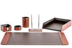 Настольный набор Баланс из кожи люкс FG Tan treccia/шоколад 6 предметов