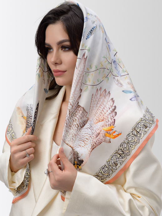 Платок «Полёт соколов» 100% шёлк