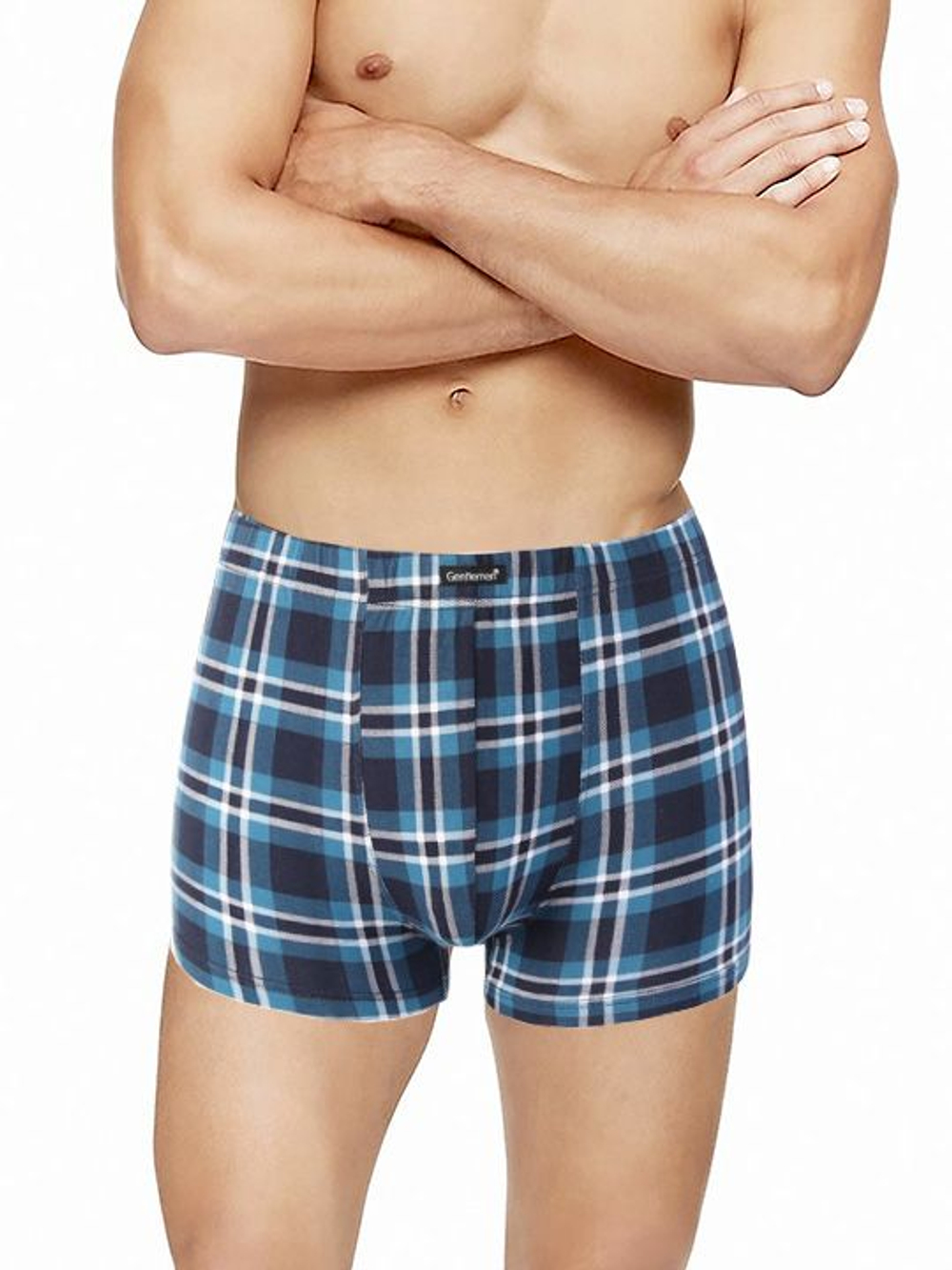 Удобные мужские клетчатые трусы-боксеры (Размер: XXXL) (Цвет: синий с голубым)
