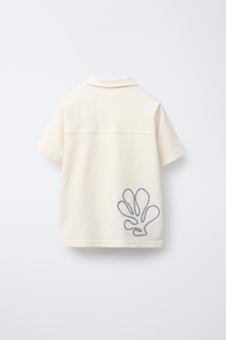 ZARA ТРИКОТАЖНАЯ РУБАШКА С УЗОРОМ «ЛИСТЬЯ», ЭКРЮ