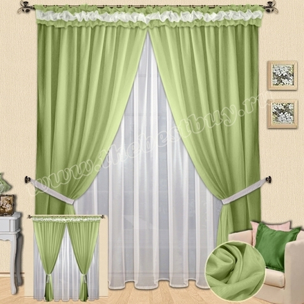 Комплект штор Элма (арт. 1019)  - 500х280, (250х280)х2,(500х30) см.  - зеленые