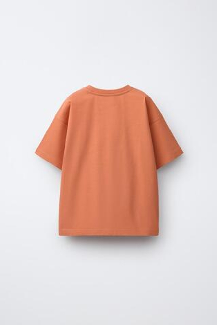 ZARA ФУТБОЛКА ИЗ ПЛОТНОЙ ТКАНИ С ВЫШИТОЙ НАДПИСЬЮ, ОРАНЖЕВЫЙ