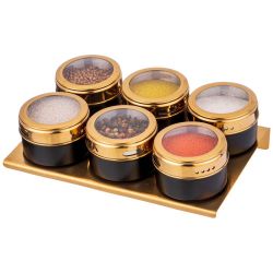 НАБОР ДЛЯ СПЕЦИЙ AGNESS 7 ПР. "ЧЕРНОЕ ЗОЛОТО" НА МАГНИТАХ, В Т.Ч. МЕТАЛ.ПОДСТАВКА 20*13*5 СМ