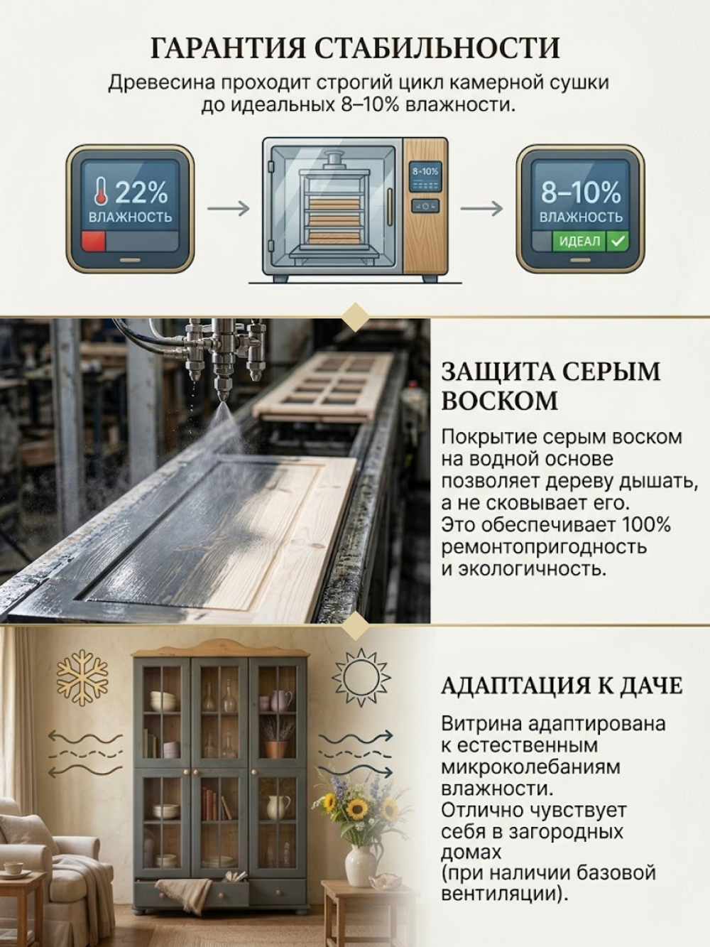 Шкаф витрина 113х32х186, Бритта, стеклянная, трёхдверный, для посуды и книг из массива сосны, cерый, Dipriz