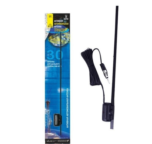 Антенна акт. на лоб. стекло 30 Super дальний прием УКВ и FM (Триада)