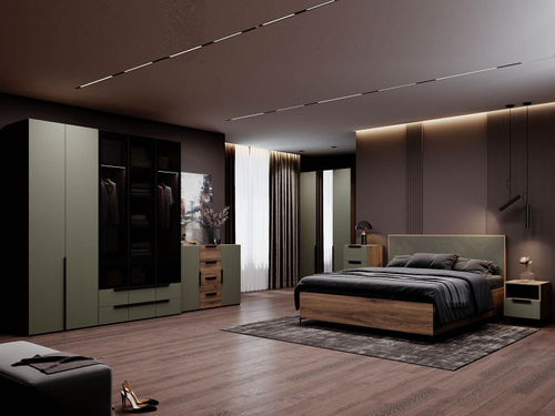 Спальня Харди 2 Дуб Делано Темный / Грин софт