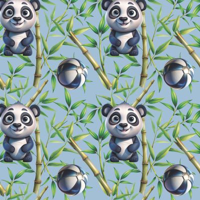 панда малыш мяч бамбук голубой