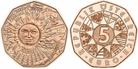 Австрия 5 евро, 2024 Високосный год, 365 + 1 День счастья, Солнышко