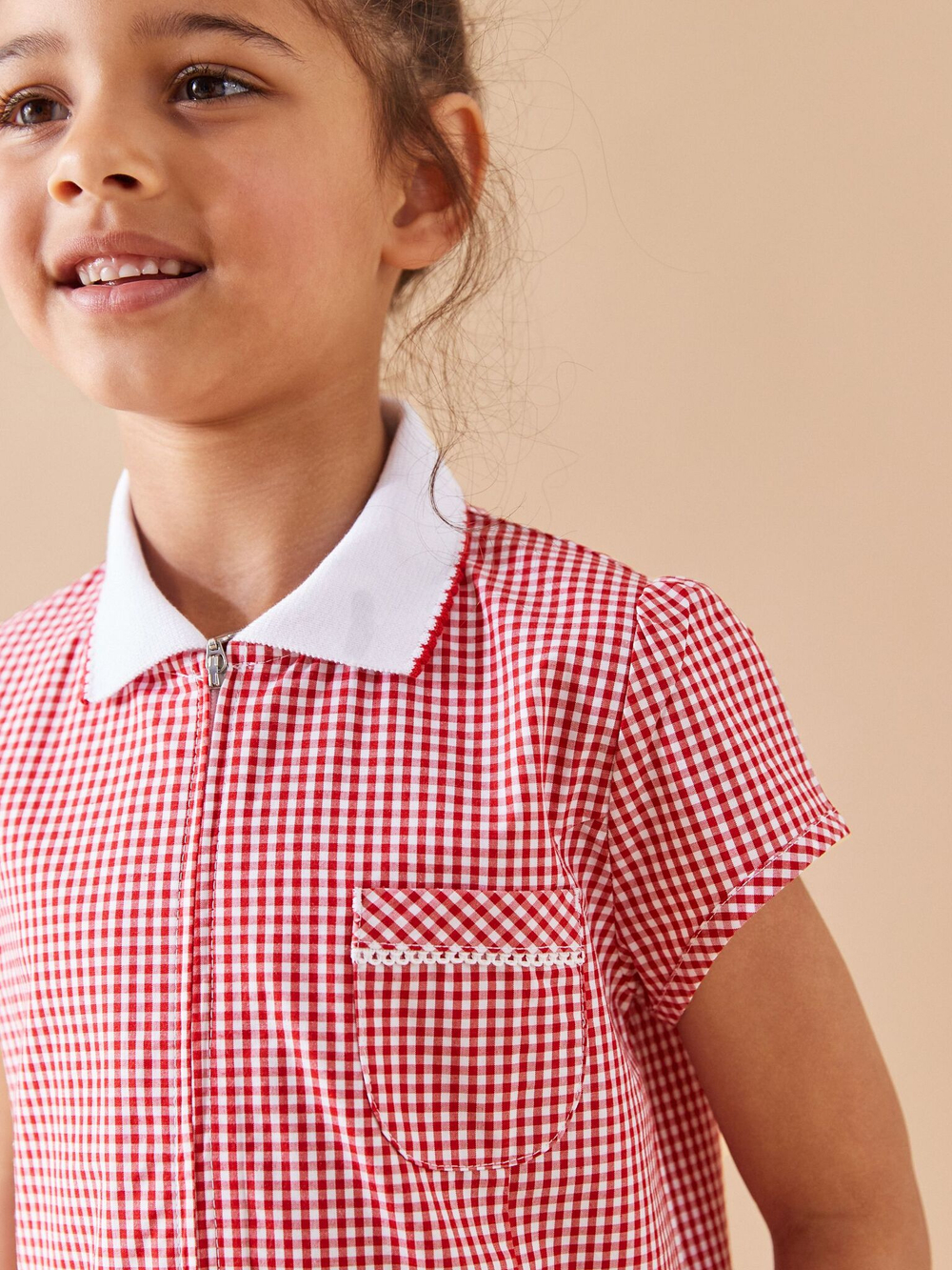 Платье школьное на молнии для девочки Next T40-873, Красный, Белый