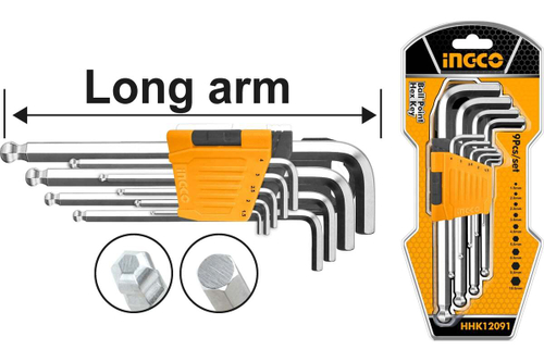 Набор шестигранников с шаром INGCO Long 1,5-10 мм. INDUSTRIAL HHK12091