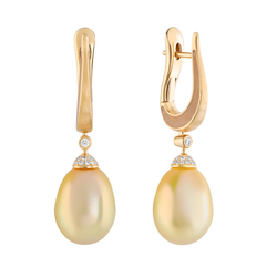 Серьги с Золотым Морским Жемчугом и Бриллиантами, Е0143-4/5