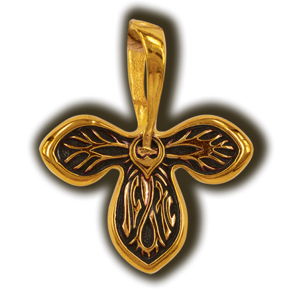 Трилистник. Нательная икона серебряная с позолотой.