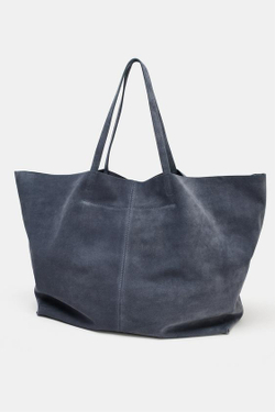 ZARA ЗАМШЕВАЯ СУМКА-ШОПЕР MAXI, СИНИЙ