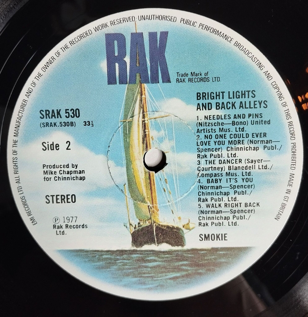Винтажная виниловая пластинка LP Smokie Bright Lights And Back Alleys (UK 1977)