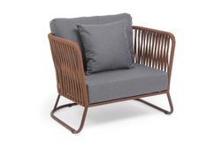 "Багамы" кресло плетеное из роупа, каркас алюминий коричневый (RAL8016) муар, роуп BZ23-ED31, ткань темно-серая 027
