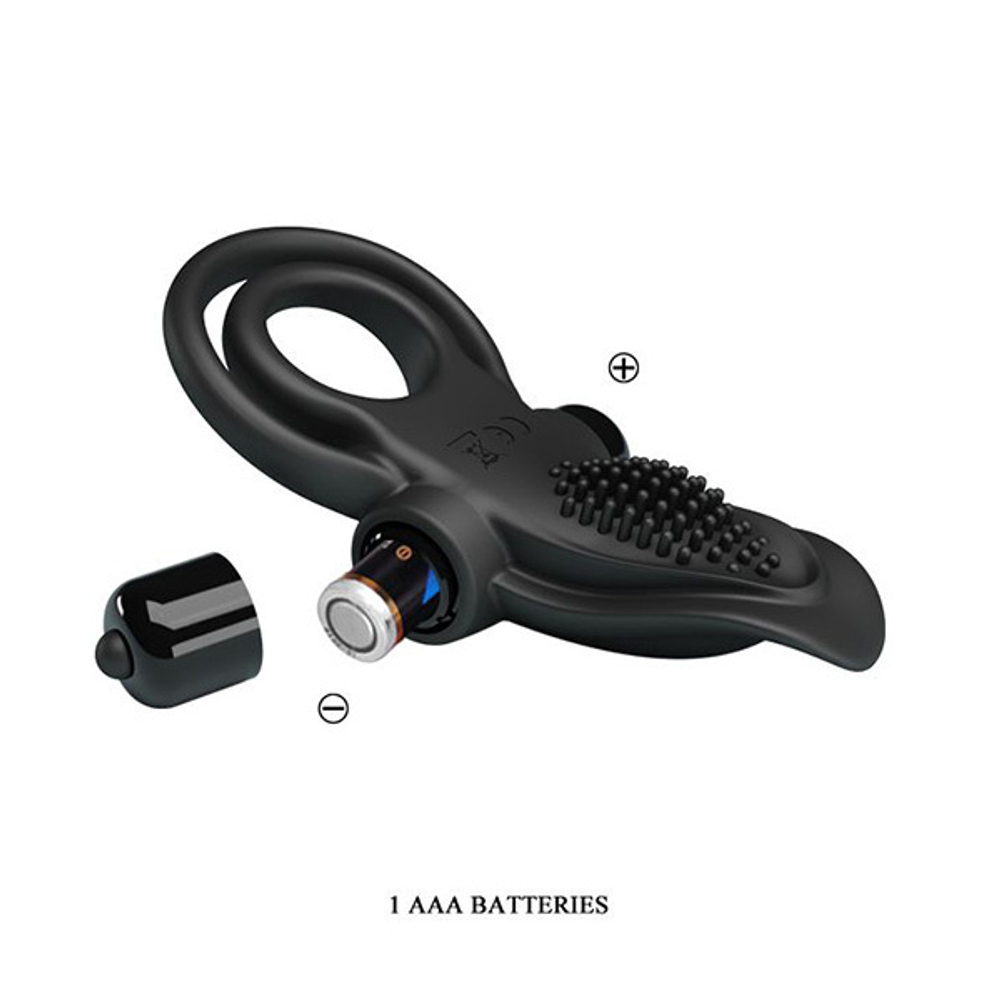 Черное силиконовое эрекционное кольцо 3см с вибрацией и подхватом мошонки Pretty Love BI-210203