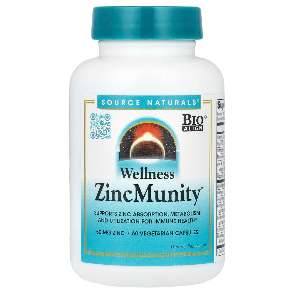 Source Naturals, Wellness, ZincMunity ™, 50 мг, 60 вегетарианских капсул