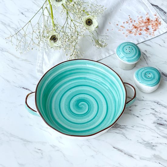 Блюдо с ручками Aqua 1,5 л, 22 см, ручная работа, фарфор