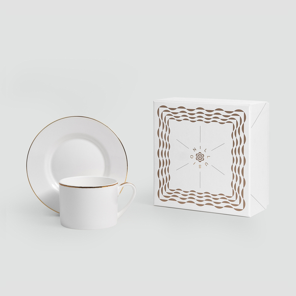 Чайная пара Farforite Illusion «Золотая кайма» 250 мл в подарочной коробке