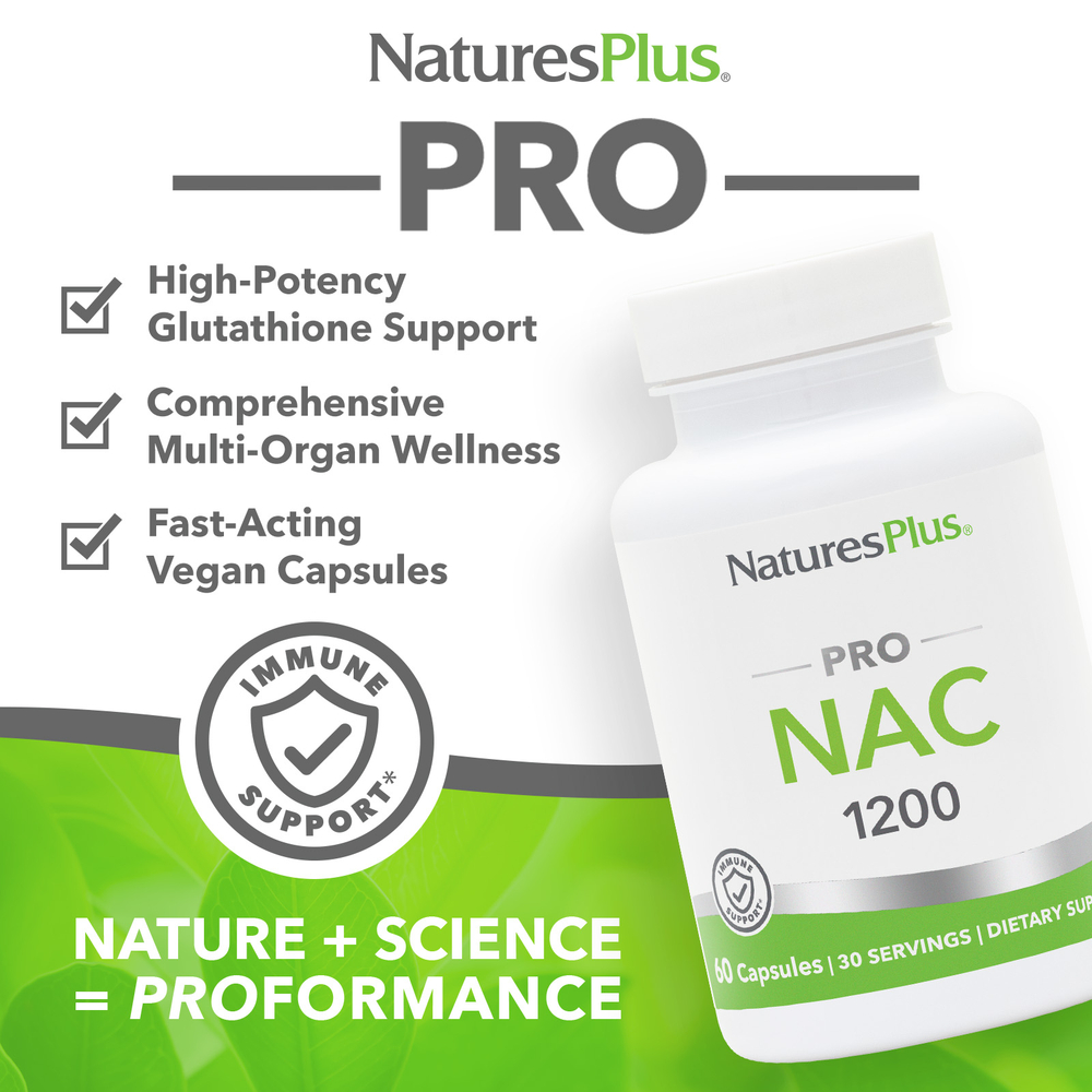 NaturesPlus, Pro, NAC 1200, 60 капсул (600 мг в 1 капсуле)
