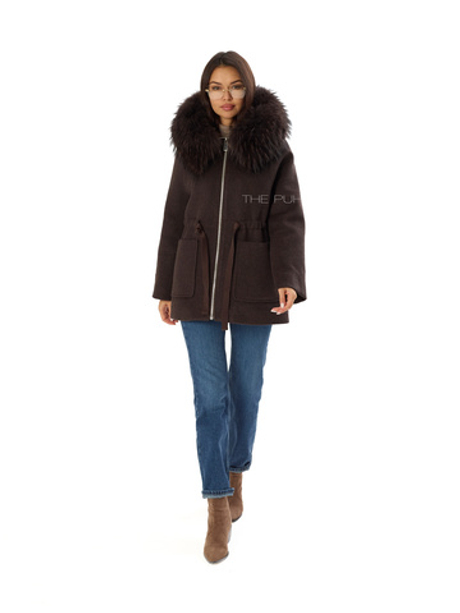 Шоколадное шерстяное пальто с пуховым подкладом