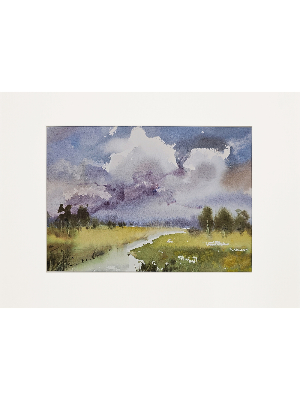 Картина акварельная авторская в паспарту 21х30 см на стену для интерьера "Летний пейзаж"