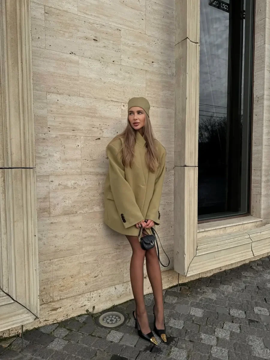 Пиджак оверсайз с объемными плечами, Зеленый