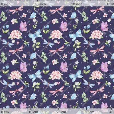 Бабочки, стрекозы и гортензии на темно-фиолетовом фоне by Нина Ninanovika_art 714 DPI