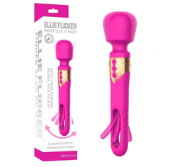 Розовый двусторонний wand-вибратор с функцией фингеринга - 26 см.