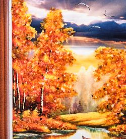 AMB-74/51 Картина «Лодки на озере» (с янтарной крошкой) дер.краш.рамка 12х15