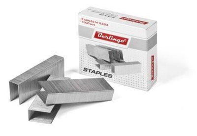 Скобы для степлера Berlingo №23/23 1000 скоб 23 мм оцинкованные в картонном боксе