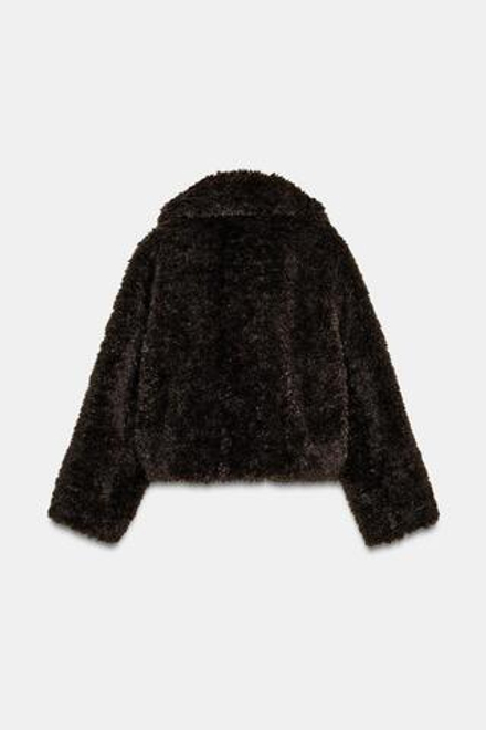 ZARA КОРОТКАЯ ШУБА ИЗ ИСКУССТВЕННОЙ ОВЧИНЫ, КОРИЧНЕВЫЙ