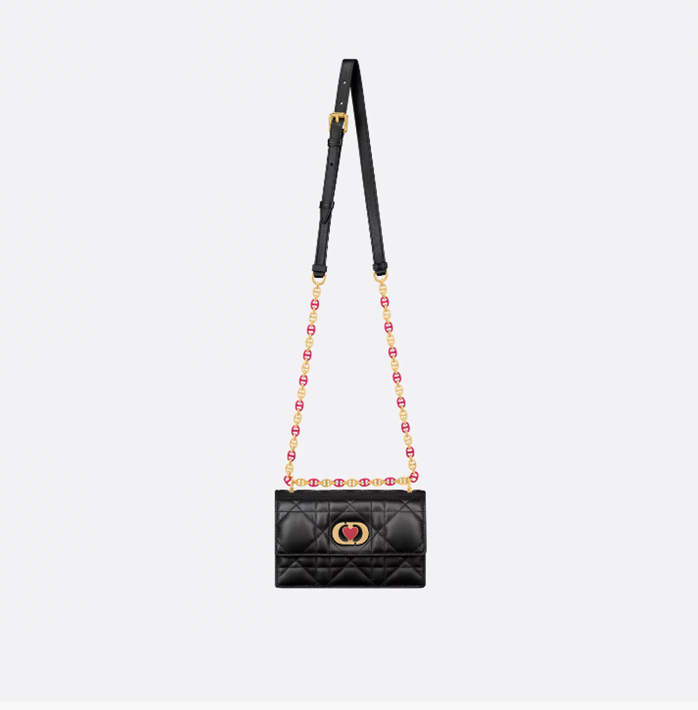 Сумка Dior Miss Caro Mini черная из ягнячьей кожи с цепочкой и сердцем