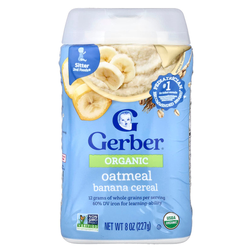 Gerber, Organic for Baby, Grain & Grow™, 2nd Foods®, овсяная и банановая хлопья, 227 г (8 унций)