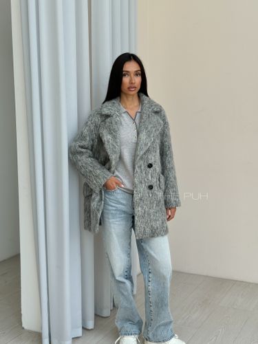 Укороченное серое пальто из шерсти