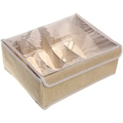 Кофр - органайзер для хранения вещей с прозрачной крышкой «УЮТДОМА», цвет бежевый, 6 отделений, 32*23*12см