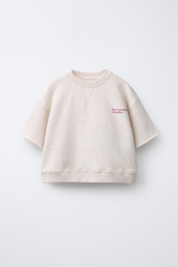 ZARA ФУТБОЛКА ИЗ ФУТЕРА, ПЕСОЧНЫЙ МЕЛАНЖ