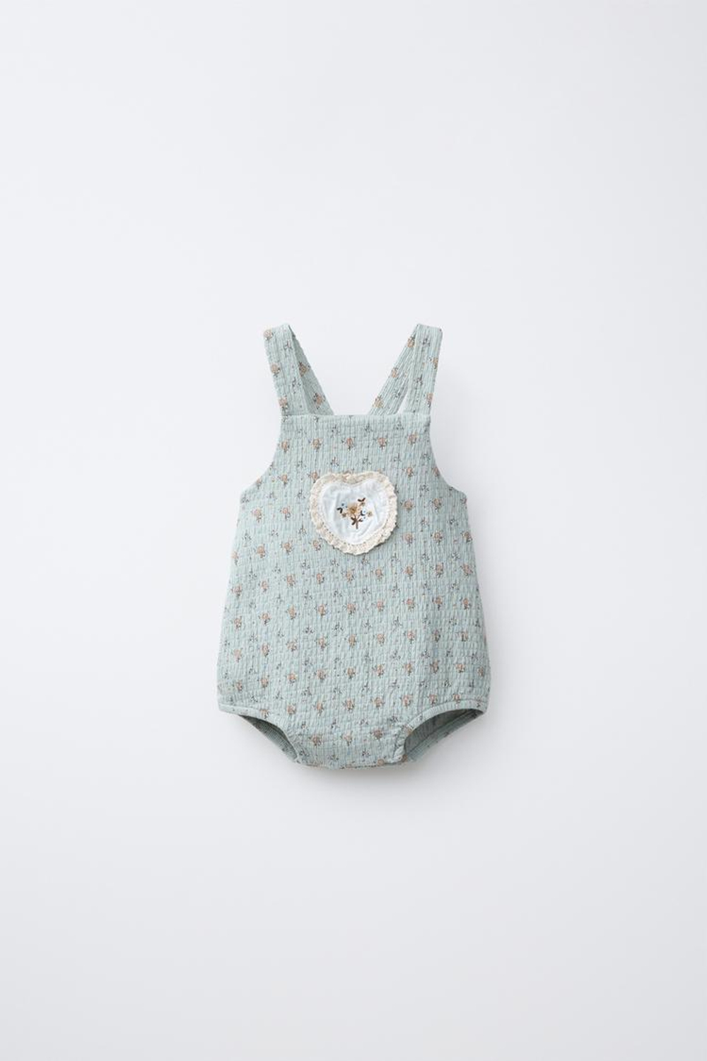 ZARA КОМБИНЕЗОН С ЦВЕТОЧНЫМ ПРИНТОМ И КРУЖЕВОМ, ЗЕЛЕНОВАТО-СИНИЙ