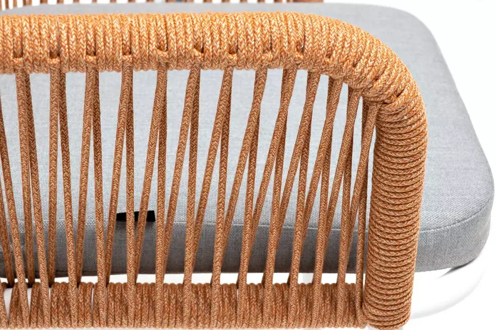 "Лион" стул плетеный из роупа, каркас из стали светло-серый (RAL7035) муар, роуп оранжевый меланж круглый, ткань светло-серая